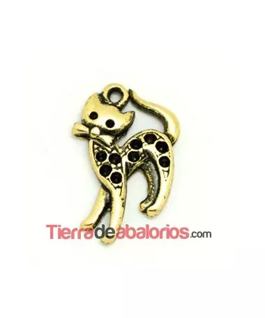 Colgante Gato de 28x16mm con Anilla, Oro Viejo Colgante Gato de 28x16mm con Anilla, Oro Viejo