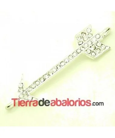 Conector Flecha Curvada 53x13mm con Strass, Plateado Conector Flecha Curvada 53x13mm con Strass, Plateado