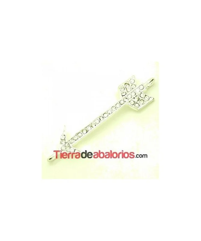 Conector Flecha Curvada 53x13mm con Strass, Plateado