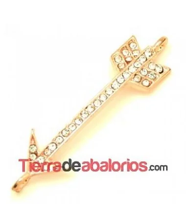Conector Flecha Curvada 53x13mm con Strass,Oro Rosa Conector Flecha Curvada 53x13mm con Strass,Oro Rosa