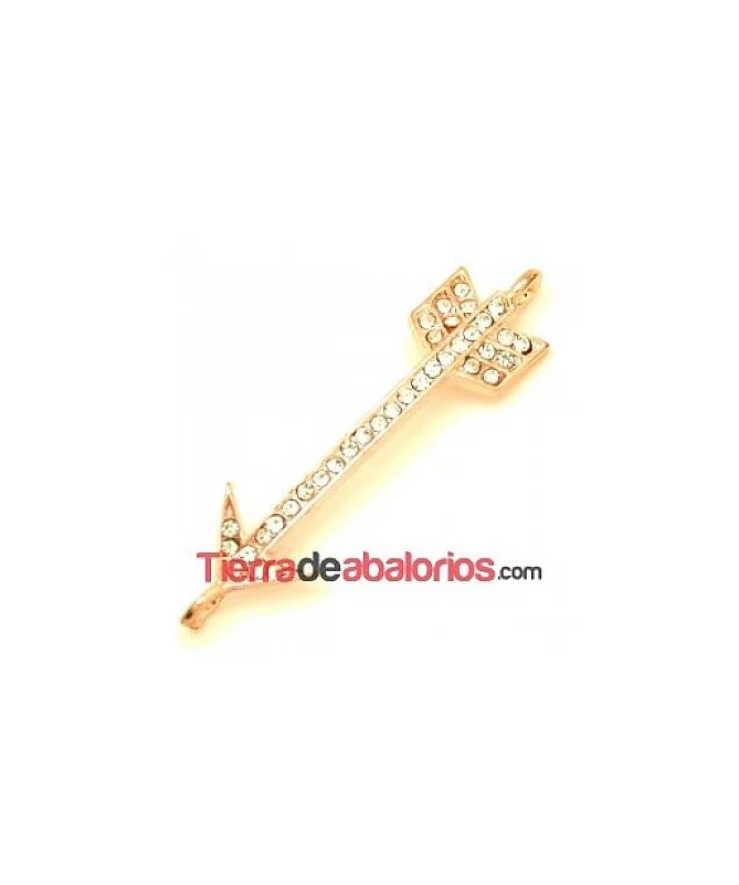 Conector Flecha Curvada 53x13mm con Strass,Oro Rosa