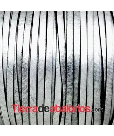 Cuero Plano Vaquetilla 5x2mm - Plata Metalizado Cuero Plano Vaquetilla 5x2mm - Plata Metalizado