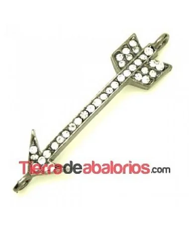 Conector Flecha Curvada 53x13mm con Strass, Hematite Conector Flecha Curvada 53x13mm con Strass, Hematite