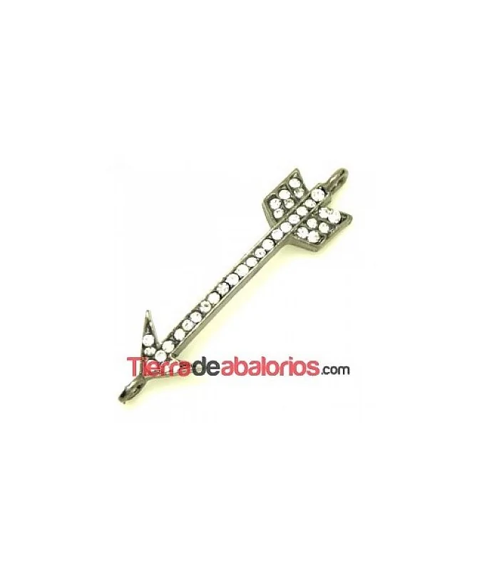 Conector Flecha Curvada 53x13mm con Strass, Hematite