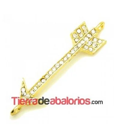 Conector Flecha Curvada 53x13mm con Strass, Dorado Conector Flecha Curvada 53x13mm con Strass, Dorado
