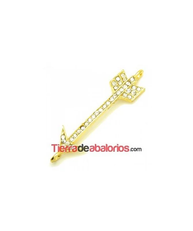 Conector Flecha Curvada 53x13mm con Strass, Dorado