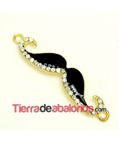 Moustache 55x13mm Dorado Esmalte Negro con Strass