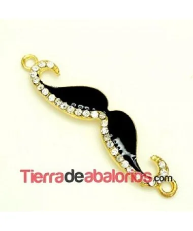 Moustache 55x13mm Dorado Esmalte Negro con Strass Moustache 55x13mm Dorado Esmalte Negro con Strass