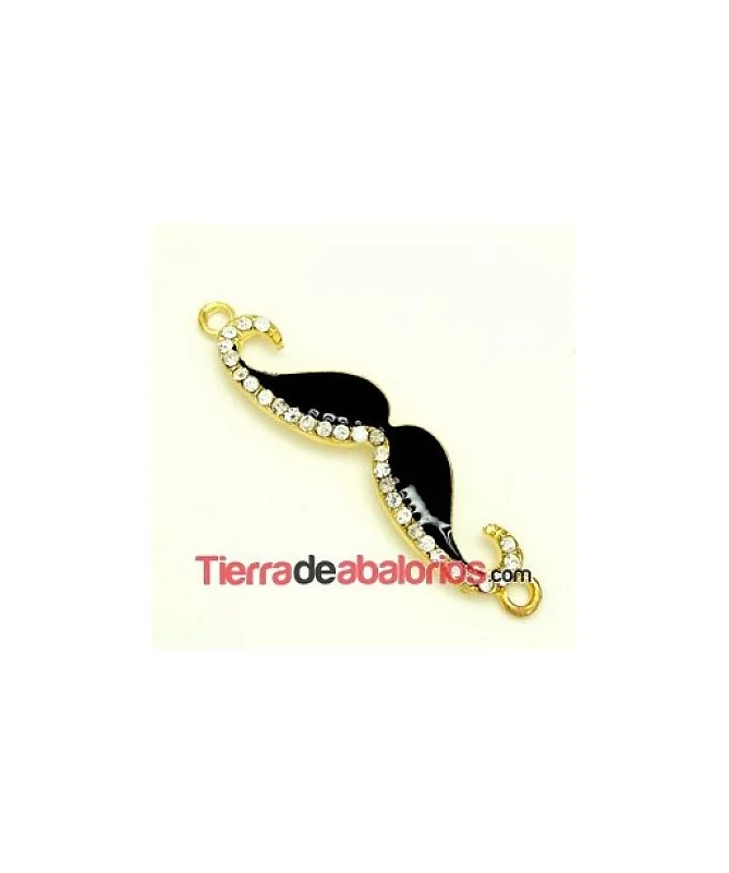 Moustache 55x13mm Dorado Esmalte Negro con Strass