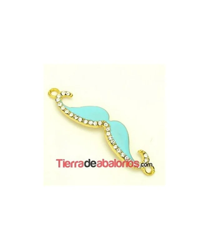 Moustache 55x13mm Dorado Esmalte Verde Pastel con Strass