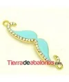 Moustache 55x13mm Dorado Esmalte Verde Pastel con Strass