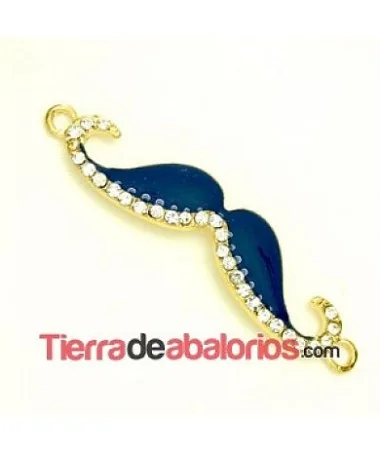 Moustache 55x13mm Dorado Esmalte Azulón con Strass Moustache 55x13mm Dorado Esmalte Azulón con Strass