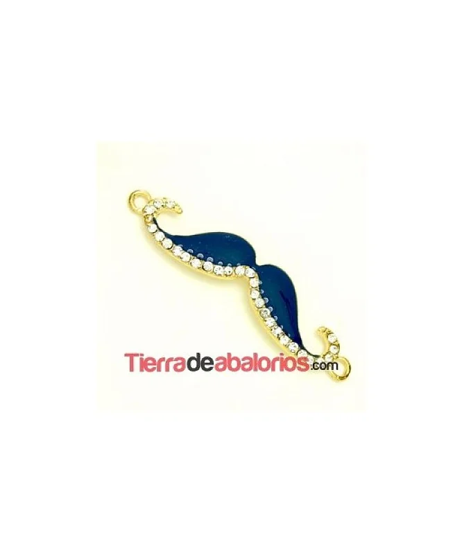 Moustache 55x13mm Dorado Esmalte Azulón con Strass