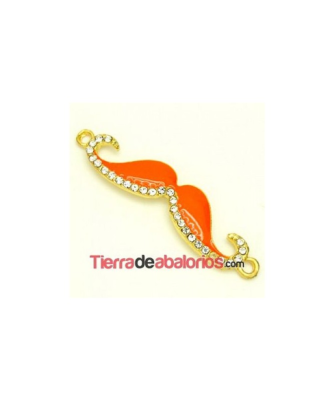 Moustache 55x13mm Dorado Esmalte Naranja Flúor con Strass