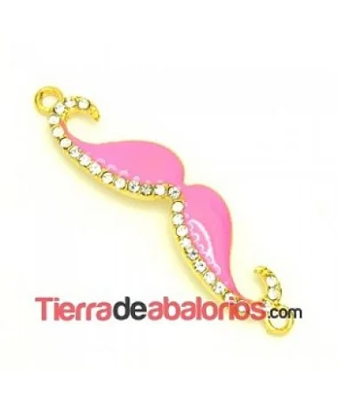 Moustache 55x13mm Dorado Esmalte Rosa con Strass Moustache 55x13mm Dorado Esmalte Rosa con Strass