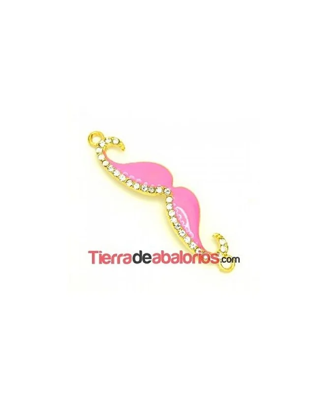 Moustache 55x13mm Dorado Esmalte Rosa con Strass