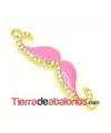 Moustache 55x13mm Dorado Esmalte Rosa con Strass