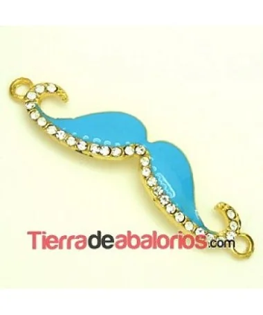 Moustache 55x13mm Dorado Esmalte Turquesa con Strass Moustache 55x13mm Dorado Esmalte Turquesa con Strass