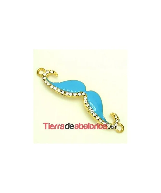 Moustache 55x13mm Dorado Esmalte Turquesa con Strass