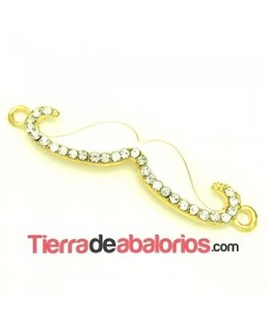 Moustache 55x13mm Dorado Esmalte Blanco con Strass Moustache 55x13mm Dorado Esmalte Blanco con Strass