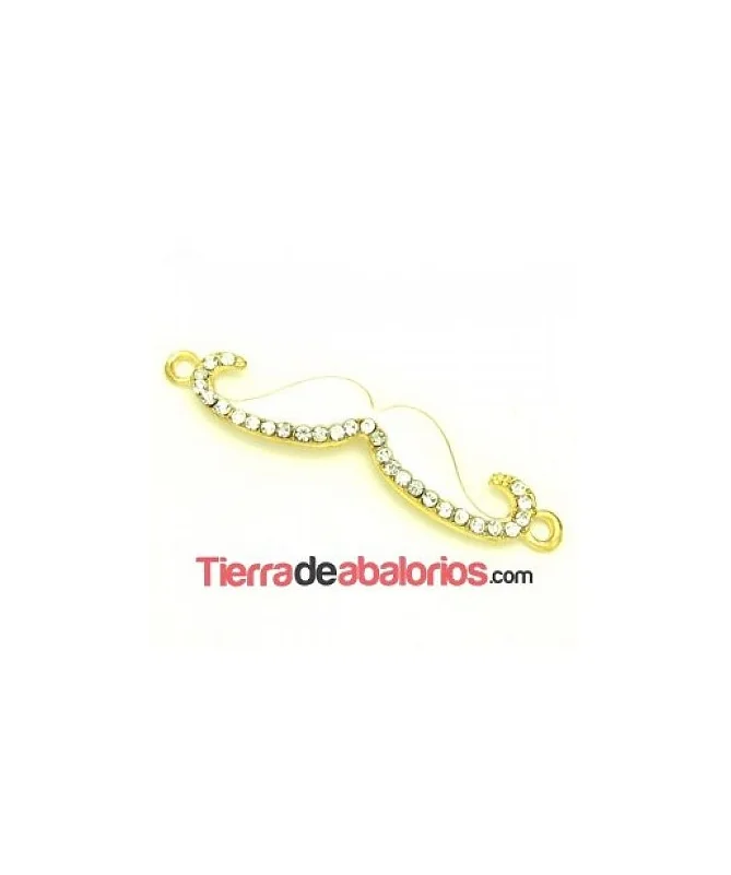 Moustache 55x13mm Dorado Esmalte Blanco con Strass