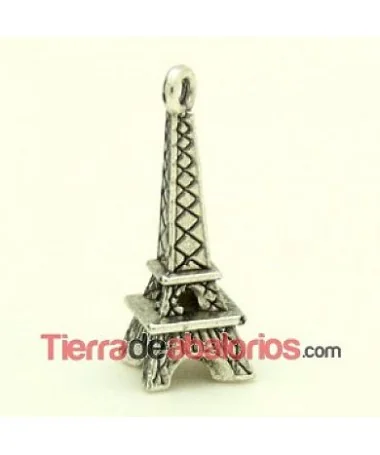 Colgante Torre Eiffel 23x8mm con Anilla, Plateado Colgante Torre Eiffel 23x8mm con Anilla, Plateado