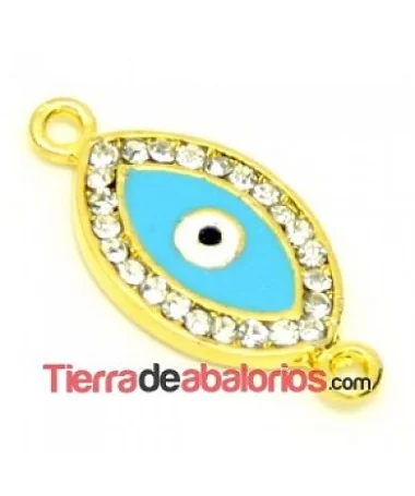 Ojo Turco Conector 34x16mm Dorado Esmalte Turquesa con Cristal Swarovski Ojo Turco Conector 34x16mm Dorado Esmalte Turquesa con Cristal Swarovski