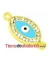 Ojo Turco Conector 34x16mm Dorado Esmalte Turquesa con Cristal Swarovski