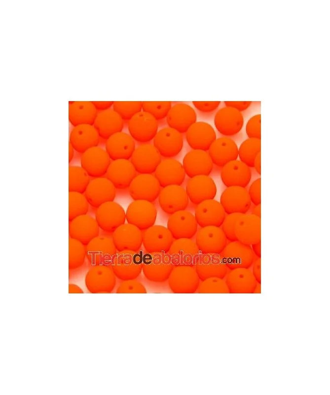 Perla de Cristal Checo 6mm Naranja Neón