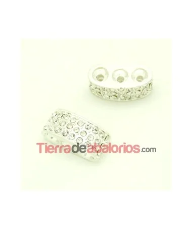 Entrepieza 25x11mm de 3 Agujeros 3mm con Strass, Plateada Entrepieza 25x11mm de 3 Agujeros 3mm con Strass, Plateada