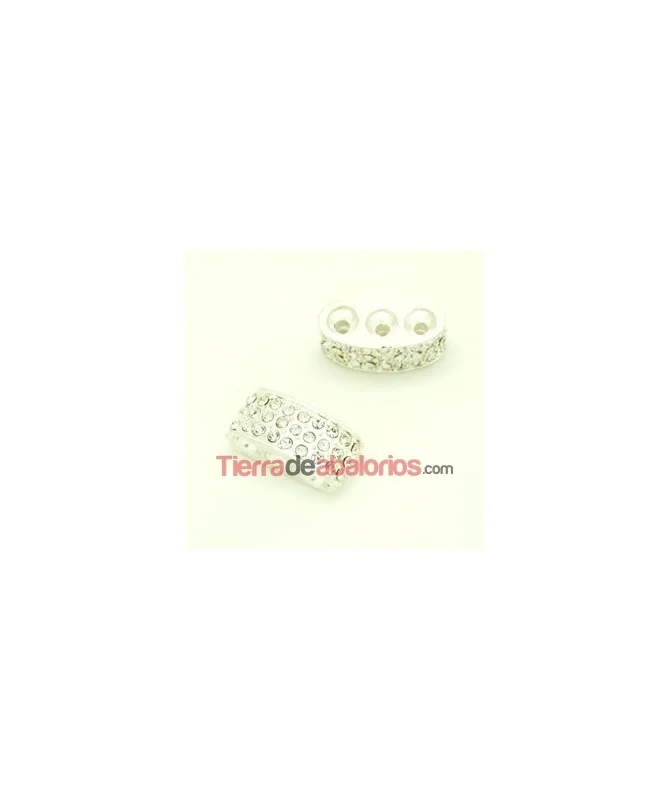 Entrepieza 25x11mm de 3 Agujeros 3mm con Strass, Plateada