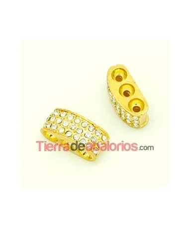 Entrepieza 25x11mm de 3 Agujeros 3mm con Strass, Dorado
