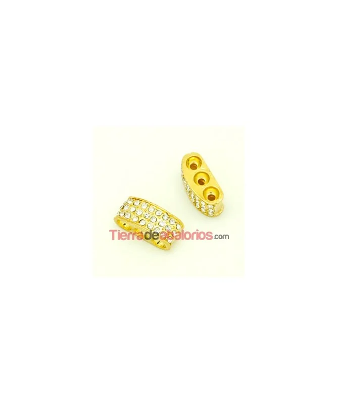 Entrepieza 25x11mm de 3 Agujeros 3mm con Strass, Dorado