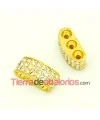 Entrepieza 25x11mm de 3 Agujeros 3mm con Strass, Dorado