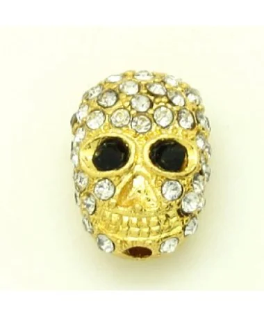Calavera 17x12mm Agujero 1,5mm con Strass, Dorada Calavera 17x12mm Agujero 1,5mm con Strass, Dorada