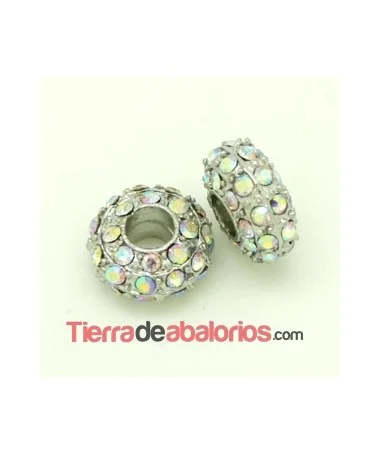 Rondel 15mm Agujero 5mm con Swarovski Cristal AB, Plateado Rondel 15mm Agujero 5mm con Swarovski Cristal AB, Plateado