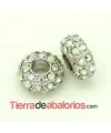 Rondel 15mm Agujero 5mm con Swarovski Cristal AB, Plateado