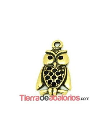 Colgante Buho de 37x25mm con Anilla, Oro Viejo.