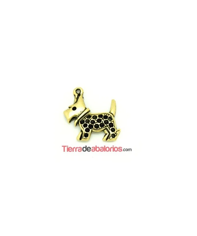 Colgante Perro de 22x25mm con Anilla, Oro Viejo