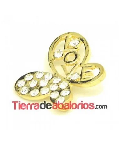 Mariposa 'Love' 34x30mm con Strass, Dorada Mariposa 'Love' 34x30mm con Strass, Dorada