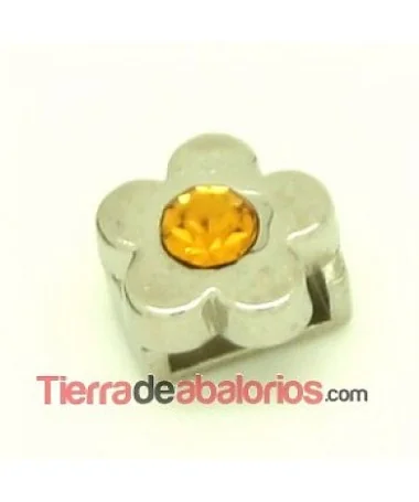 Pasador Flor 9mm Agujero 6x2,5mm Cristal Topaz, Plateado