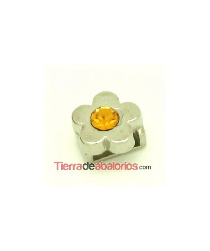 Pasador Flor 9mm Agujero 6x2,5mm Cristal Topaz, Plateado