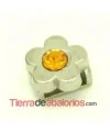 Pasador Flor 9mm Agujero 6x2,5mm Cristal Topaz, Plateado