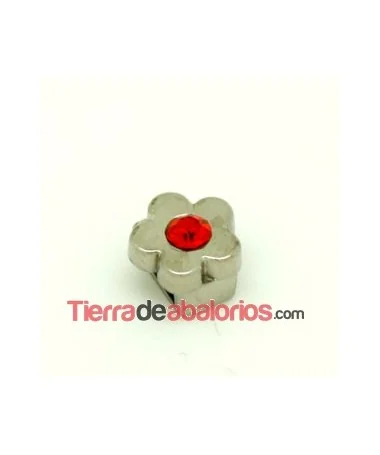 Pasador Flor 9mm Agujero 6x2,5mm Cristal Lt. Siam, Plateado