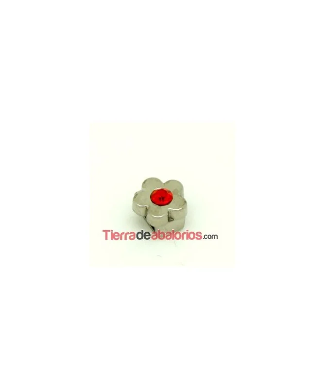Pasador Flor 9mm Agujero 6x2,5mm Cristal Lt. Siam, Plateado Pasador Flor 9mm Agujero 6x2,5mm Cristal Lt. Siam, Plateado