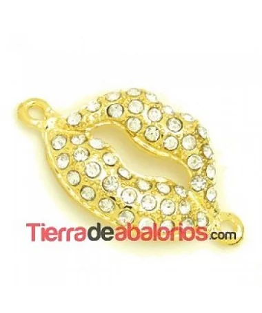 Conector Labios 37x20mm con Strass, Dorado