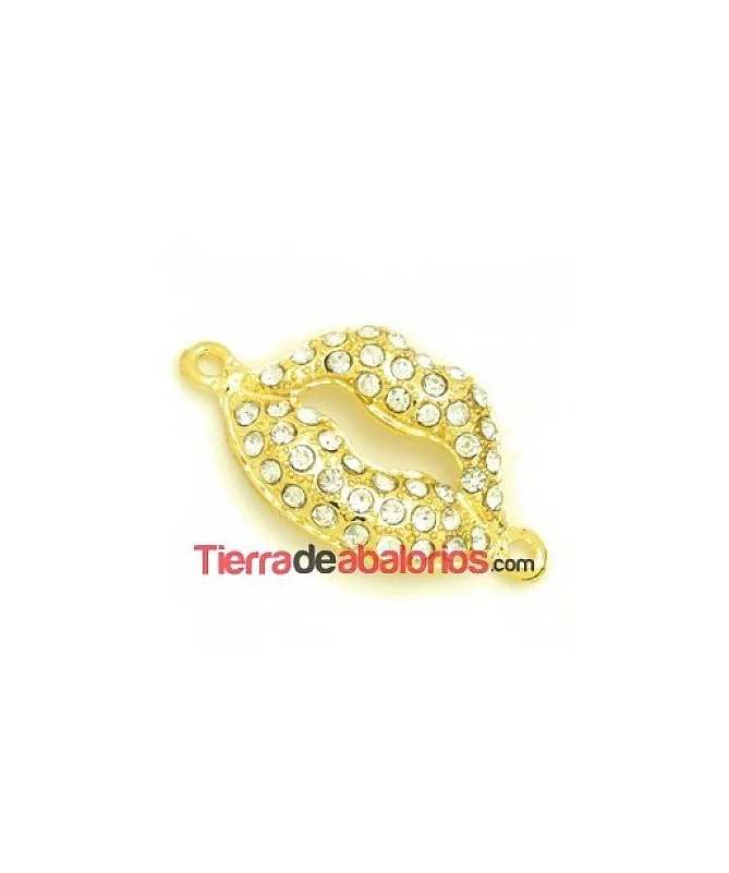 Conector Labios 37x20mm con Strass, Dorado