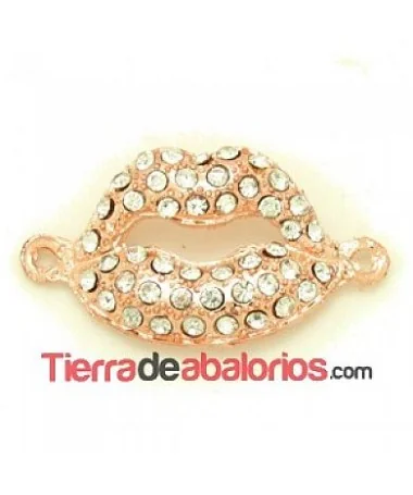 Conector Labios 37x20mm con Strass, Oro Rosa