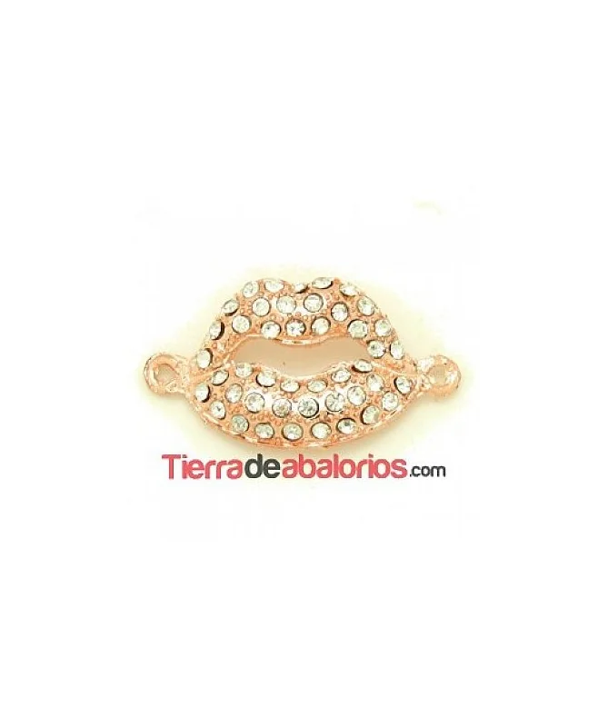 Conector Labios 37x20mm con Strass, Oro Rosa