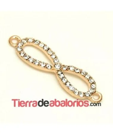 Conector Infinito 44x11mm con Strass, Oro Rosa Conector Infinito 44x11mm con Strass, Oro Rosa